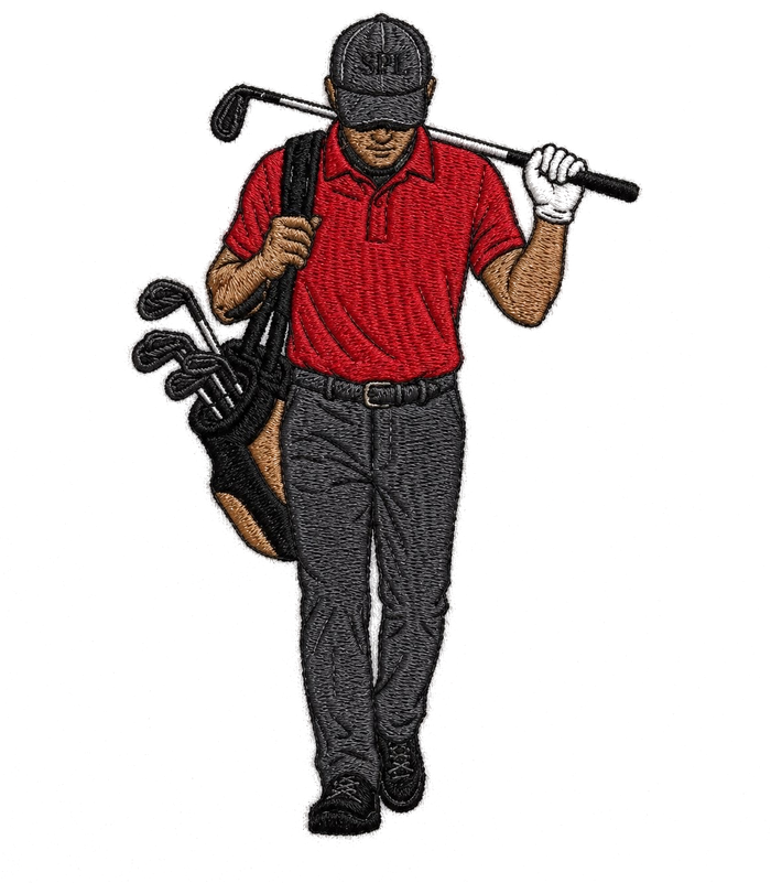 Saint Paul Luxury master emblem, a man walking with his own equipment